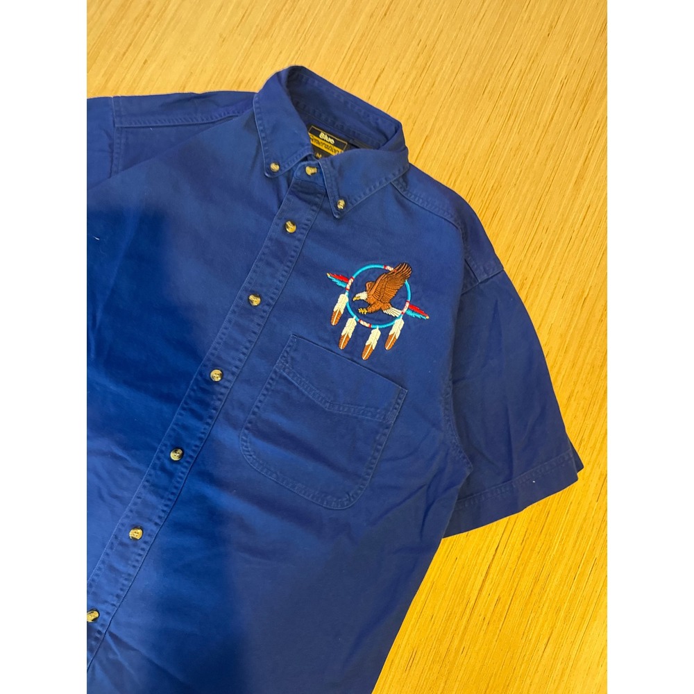 Blue Generation Mens Blue Embroidered Eagle Dreamcatcher Button Down Shirt M 38